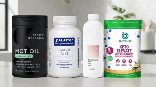 Selection of top caprylic acid supplement bottles for gut health support