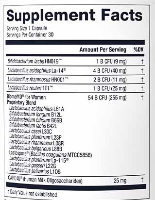 Faits sur les suppléments BiomeMD for Women