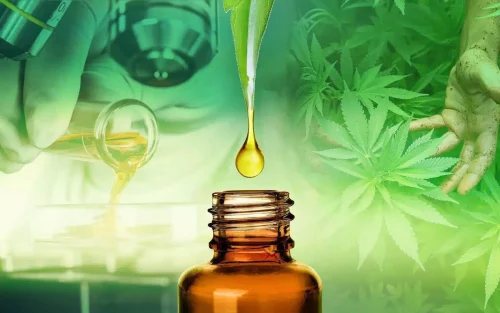CBD oil with hemp leaves