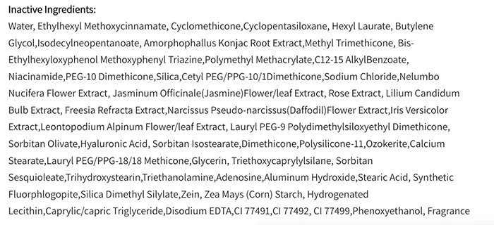Perbelle CC Cream Supplement Facts