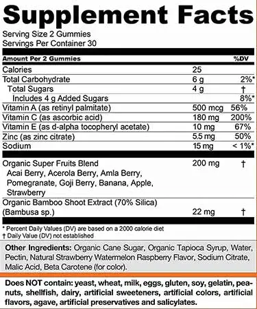Goli Nutrition Superfruits Gummies Datos del suplemento