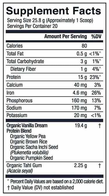 Live Conscious Organic Protein Supplement Facts