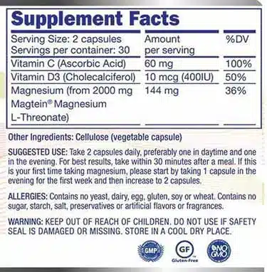 Faits sur les suppléments Magtein