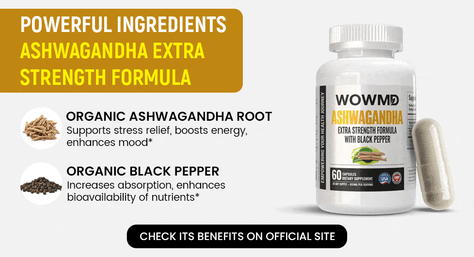 Ingredientes potentes wowmd ashwagandha fórmula de fuerza adicional