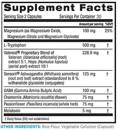 Relaxium Sleep Supplement Facts
