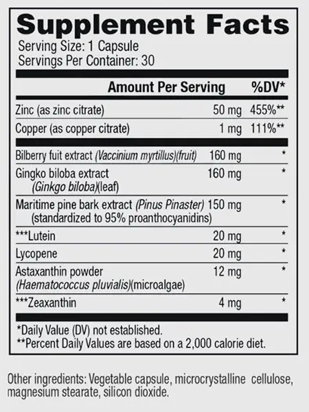 Vision 20 Supplments Facts